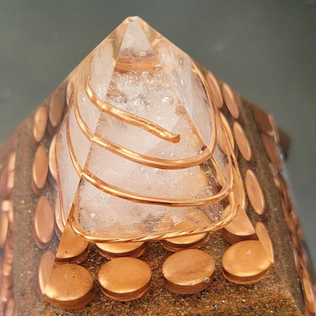 Crystal in orgonite pyramid